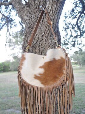 🤎🤍 Handmade Cowhide Fringe Purse | Genuine Leather | One-of-a-Kind Western Sta